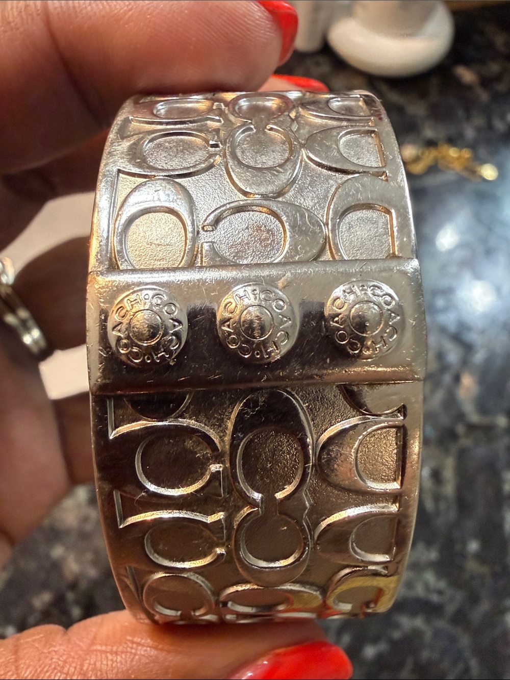 Coach Silver Signature Wide Cuff Bracelet - Picture 2 of 3